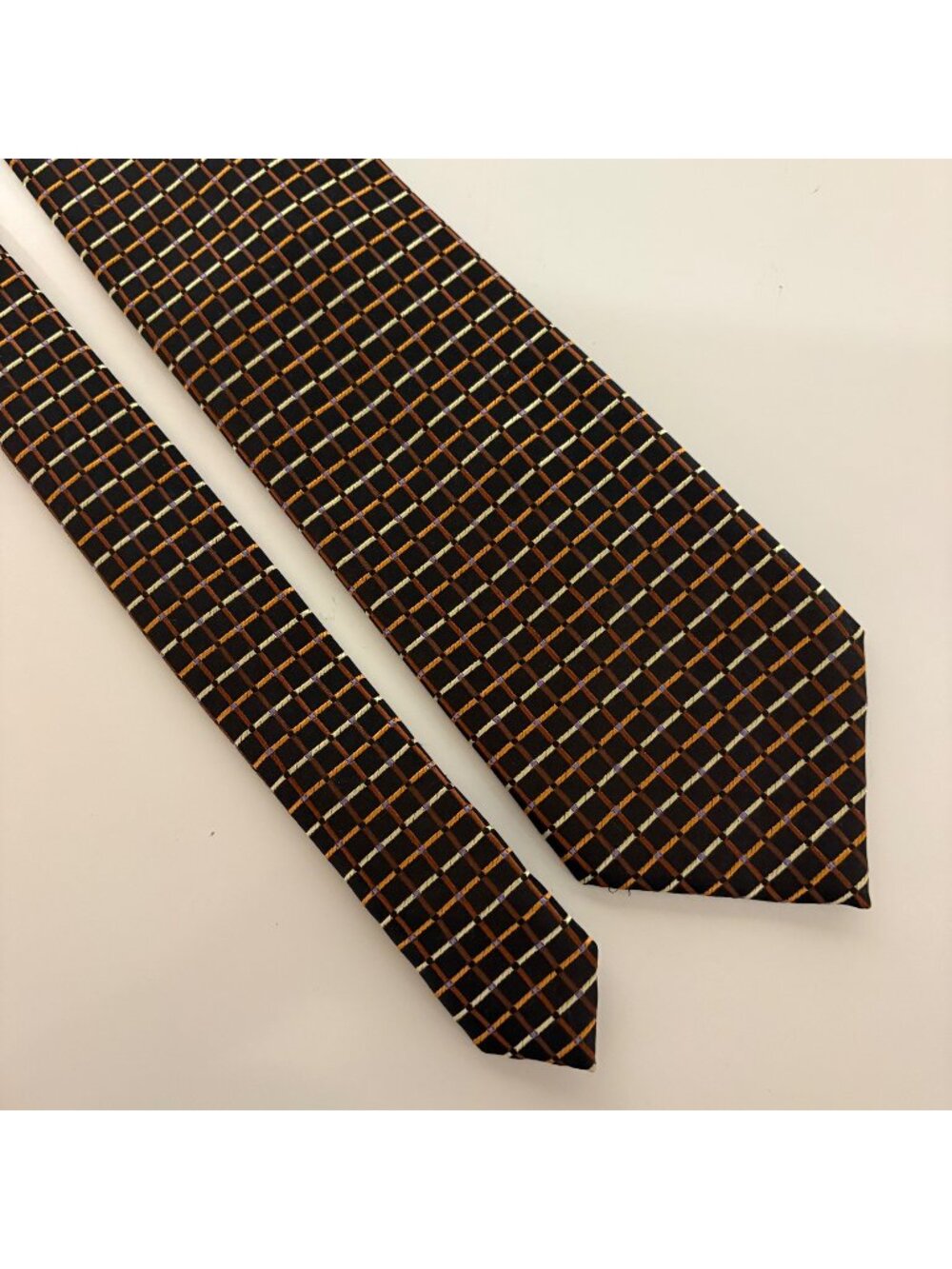 Henry Jacobson Silk Tie Handmade Mens Necktie Brown Geometric Squares Office